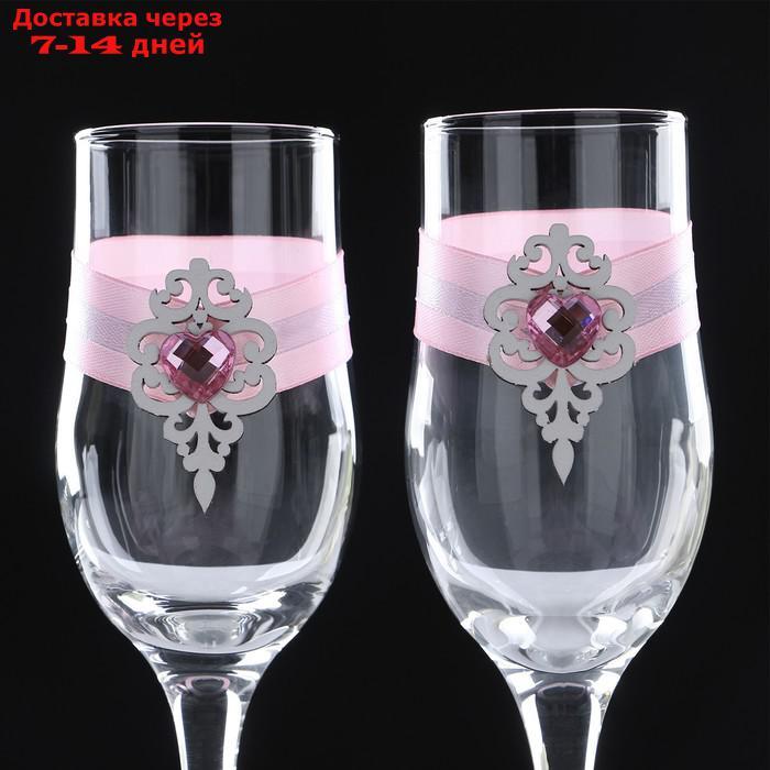 Набор свадебных бокалов "Прага", ручной работы, белый - розовый пастель, 6х6х20,5 см, 2 шт. - фото 2 - id-p193705150
