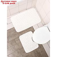 Набор ковриков для ванны и туалета Доляна "Галька", 2 шт: 39×50, 50×80 см, цвет белый