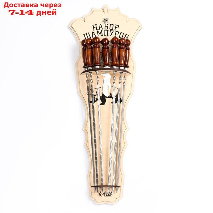 Набор подарочный 6 шампуров+нож-вилка на деревянном щите - фото 1 - id-p193699874