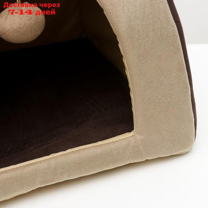 Домик-вигвам с ушками и шариком, 40 х 40 х 37 см, мебельная ткань, коричневый - фото 3 - id-p193698891