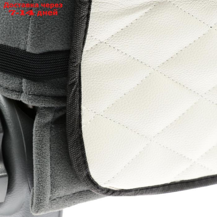 Защитная накидка на переднее сиденье 1 карман, размер 40×60, экокожа, стеганная, белая - фото 3 - id-p193698978