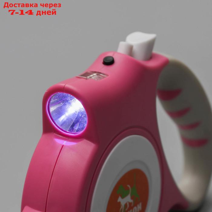Рулетка "Пижон" с фонариком, прорезиненная ручка, 5 м, до 35 кг, розовая - фото 5 - id-p193698171