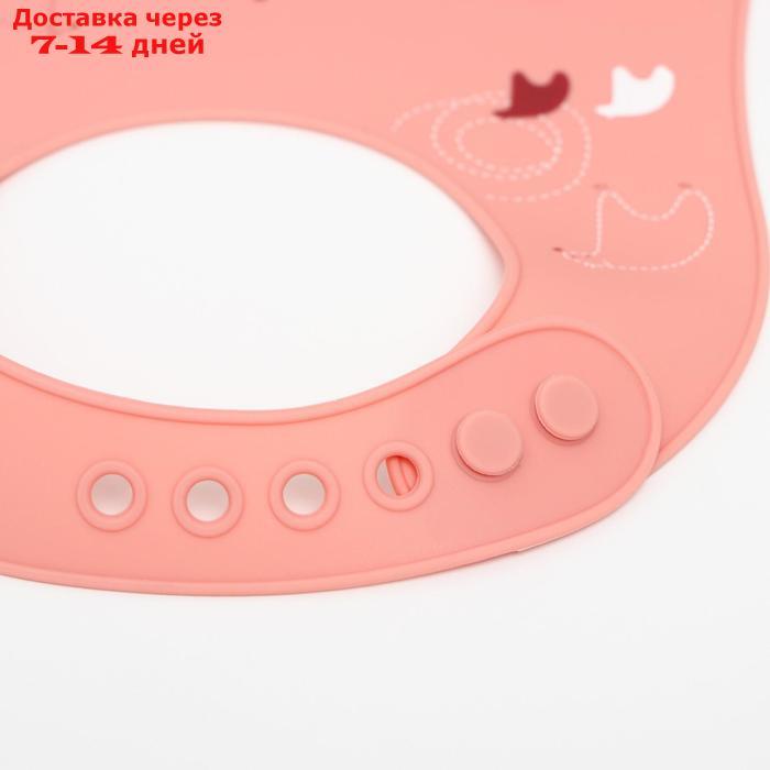 Нагрудник детский "Мишка на севере", силиконовый с карманом, цвет розовый - фото 3 - id-p193699298