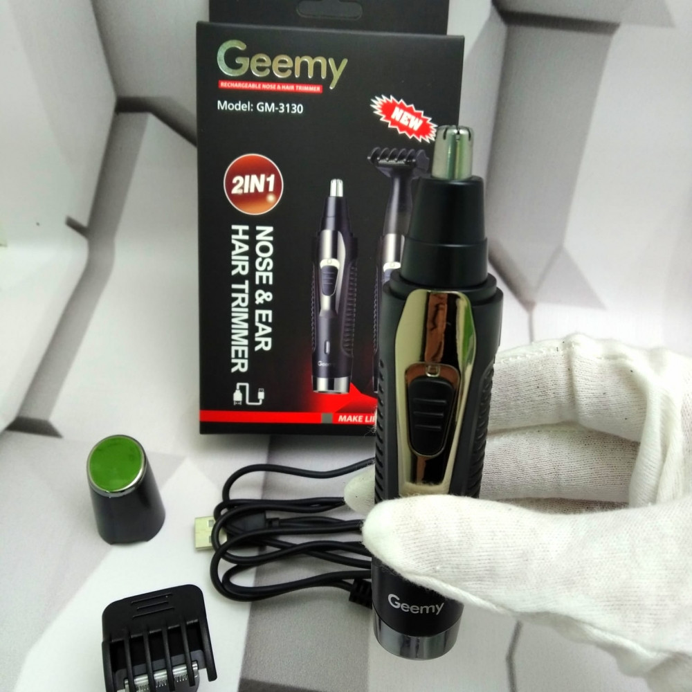 Мини-триммер для стрижки волос в носу, ушах и подравнивания бровей Geemy GM-3130 2 в 1 (насадки для носа, - фото 2 - id-p179624732