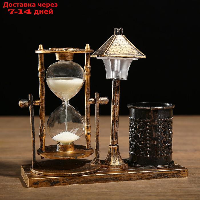 Часы песочные "Уличный фонарик" с подсветкой и карандашницей, 6.5х15.5х14.5 см, микс - фото 3 - id-p193699484