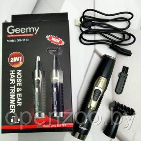 Мини-триммер для стрижки волос в носу, ушах и подравнивания бровей Geemy GM-3130 2 в 1 (насадки для носа, - фото 1 - id-p148585292