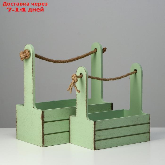 Набор кашпо деревянных 2 в 1 (25.5×15×30; 20×12×23) "Прованс", зелёный - фото 2 - id-p193699566