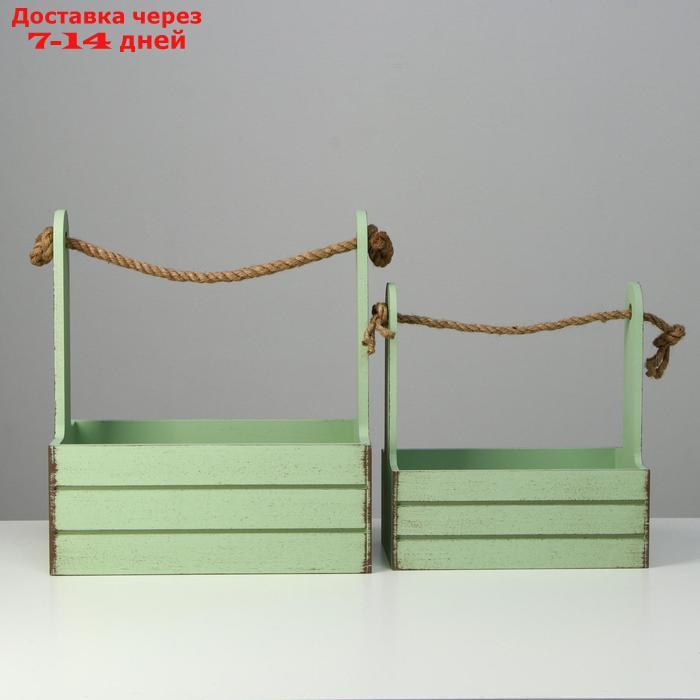 Набор кашпо деревянных 2 в 1 (25.5×15×30; 20×12×23) "Прованс", зелёный - фото 3 - id-p193699566