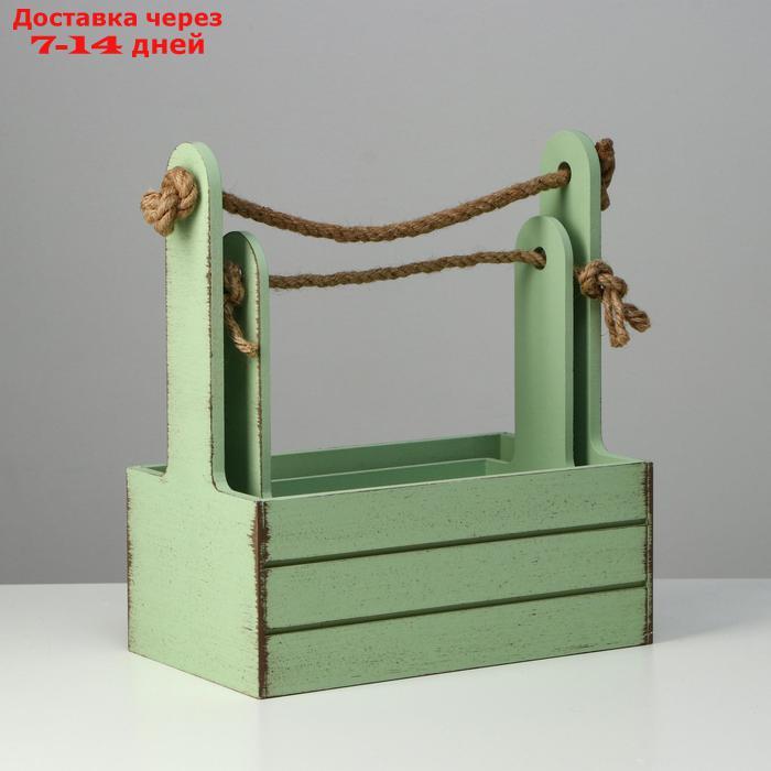 Набор кашпо деревянных 2 в 1 (25.5×15×30; 20×12×23) "Прованс", зелёный - фото 4 - id-p193699566