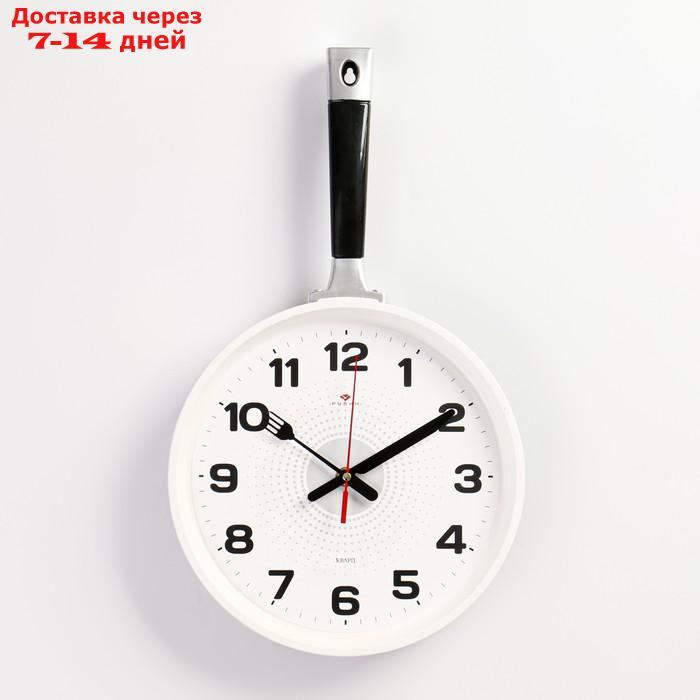 Часы настенные "Сковорода" 25х43 см, корпус серый с белым, ручка черная , плавный ход - фото 1 - id-p193699575