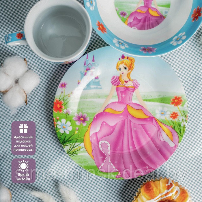 Набор детской посуды из керамики Доляна «Волшебница», 3 предмета: кружка 230 мл, миска 400 мл, тарелка d=18 см - фото 3 - id-p193759379