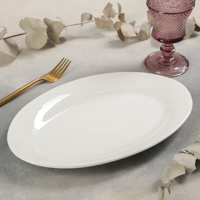 Блюдо фарфоровое овальное White Label, 30,5×20×3 см, c утолщённым краем, цвет белый - фото 1 - id-p193761004