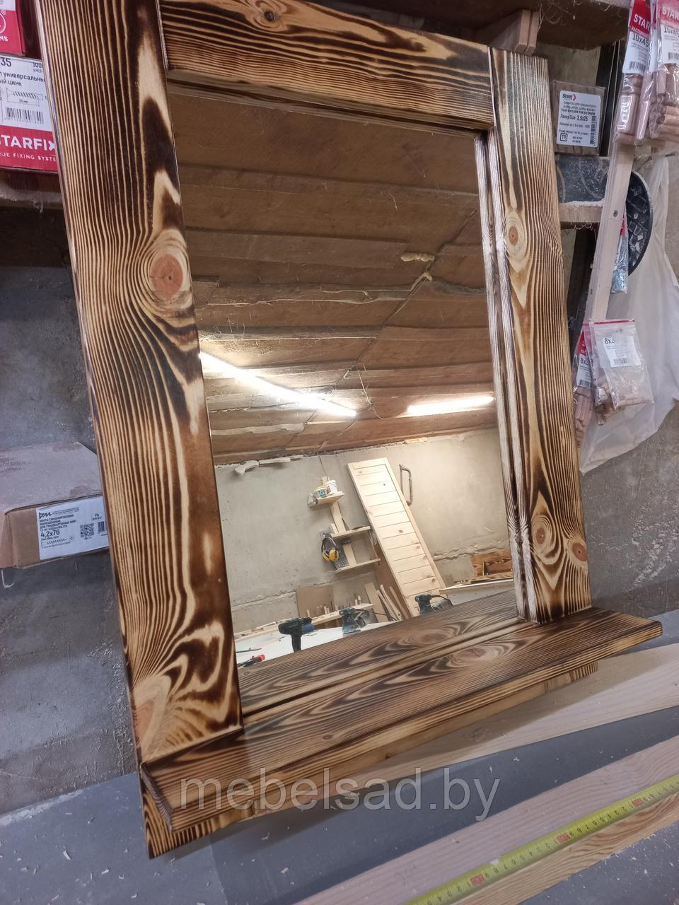 Зеркало настенное с полкой деревянное "Рустикальное №33" - фото 2 - id-p193778705