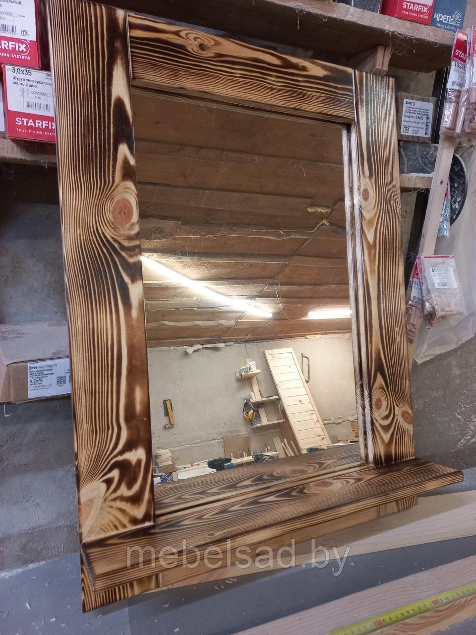 Зеркало настенное с полкой деревянное "Рустикальное №33" - фото 3 - id-p193778705