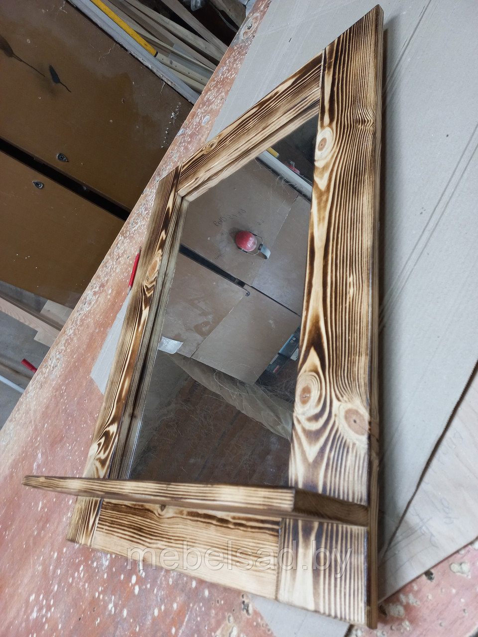 Зеркало настенное с полкой деревянное "Рустикальное №33" - фото 4 - id-p193778705