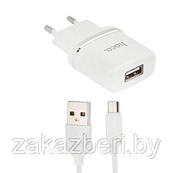 Сетевое зарядное устройство Hoco C11 Smart Dual USB (Micro Cable) Charger Set (EU) USB 1.0A, белый