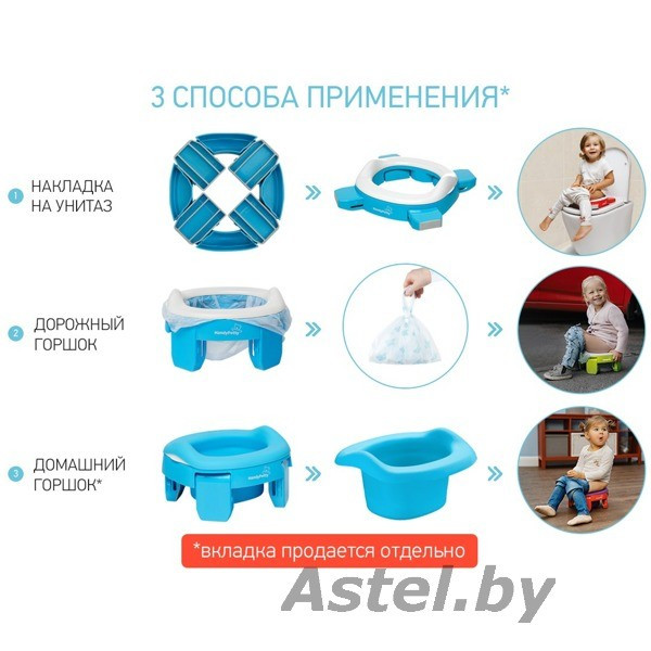 Горшок детский дорожный (складной) HandyPotty голубой в сумке ROXY-KIDS HP-250B (3шт одноразовых пакета) - фото 6 - id-p192341443