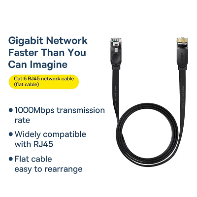 Сетевой кабель Baseus High Speed Six Types of RJ45 Gigabit Network Cable (flat cable) 3m (WKJS010401) черный - фото 3 - id-p193808191