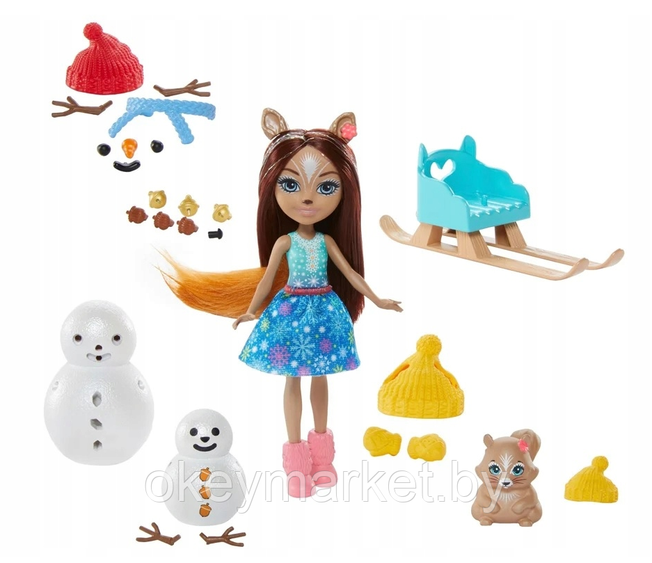 Кукла Шарлотта Белочка и снеговик Enchantimals GNP16, фото 2