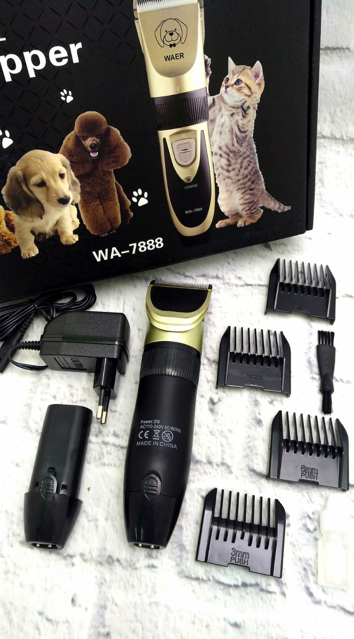 Профессиональная машинка для стрижки собак и кошек Waer professional pet clipper WA-7888 (4 насадки) - фото 8 - id-p193896230