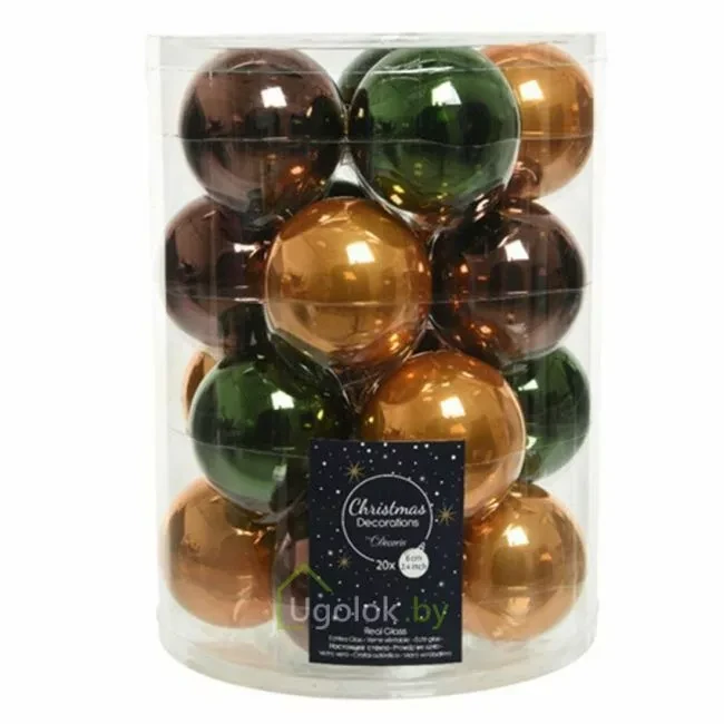 Набор елочных шаров Kaemingk 20 шт. 6 см 142256 (янтарный, зеленый), - фото 1 - id-p193904098