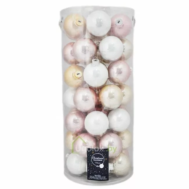 Набор елочных шаров Kaemingk 49 шт. 6 см 143227 (нежный розовый, белый, жемчужный), - фото 1 - id-p193904101