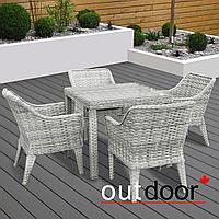 Комплект мебели из ротанга OUTDOOR Фиджи (стол, 4 стула), узкое плетение, светлый микс