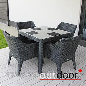 Комплект мебели из ротанга OUTDOOR Фиджи (стол, 4 стула), узкое плетение, графит