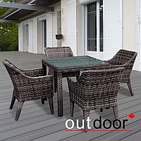 Комплект мебели из ротанга OUTDOOR Фиджи (стол, 4 стула), узкое плетение, коричневый