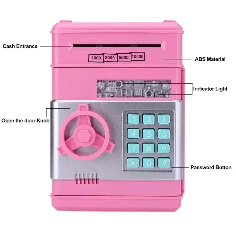 Электронная Копилка сейф Number Bank с купюроприемником и кодовым замком / звук (розовый) - фото 1 - id-p193903990