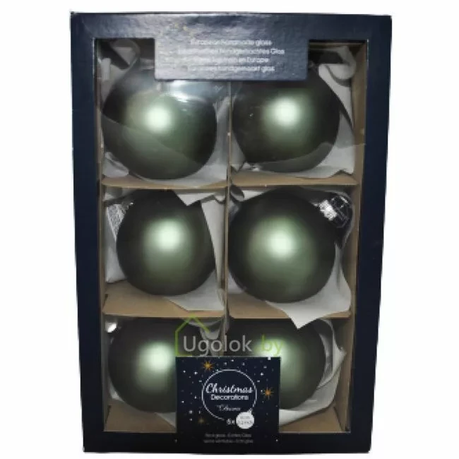 Набор елочных шаров Kaemingk 6 шт. 8 см 115014 (мудрый зеленый матовый), - фото 1 - id-p193904029