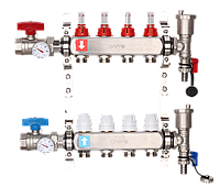 Коллектор регулируемый с расходомерами из нержавеющей стали - 2 шаровых крана с термометром - 2