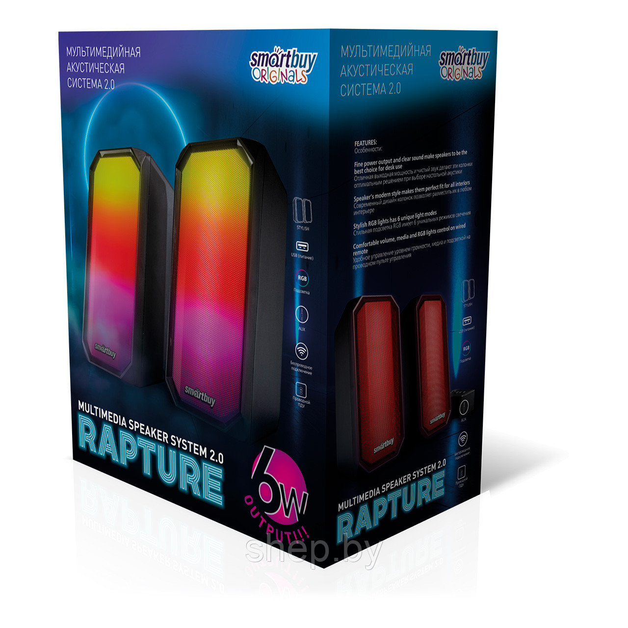 Акустическая система 2.0 SmartBuy RAPTURE, Bluetotoh, 6Вт, RGB-подсветка, USB, SBA-4300 - фото 7 - id-p193922263