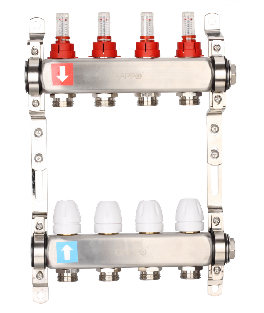 Коллектор регулируемый с расходомерами из нержавеющей стали - 2 загрушки - 2 кронштейна Gappo G424.6 - фото 1 - id-p190937543