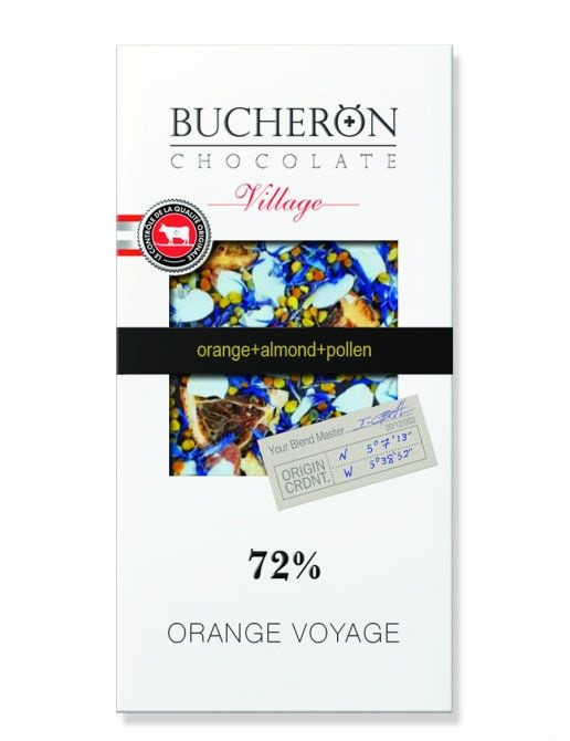 Горький шоколад Bucheron village с апельсином, миндалем, цветочной пыльцой и васильком, 100 гр - фото 1 - id-p193924112
