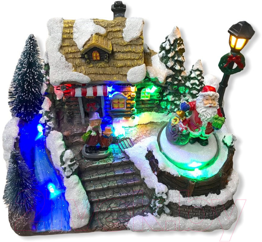 Фигурка декоративная "Санта принес подарки" 7 мелодий с LED подсветкой и вращением - фото 1 - id-p193927705
