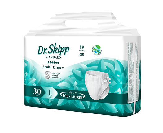 Подгузники для взрослых Dr. Skipp Standart L, (размер 3, 100-150 см.) 30 шт., фото 2
