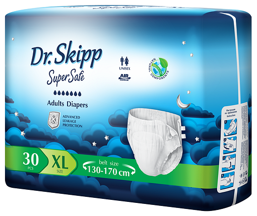 Подгузники для взрослых Dr. Skipp Super Safe XL, (размер 4, 130-170 см.) 30 шт., фото 2