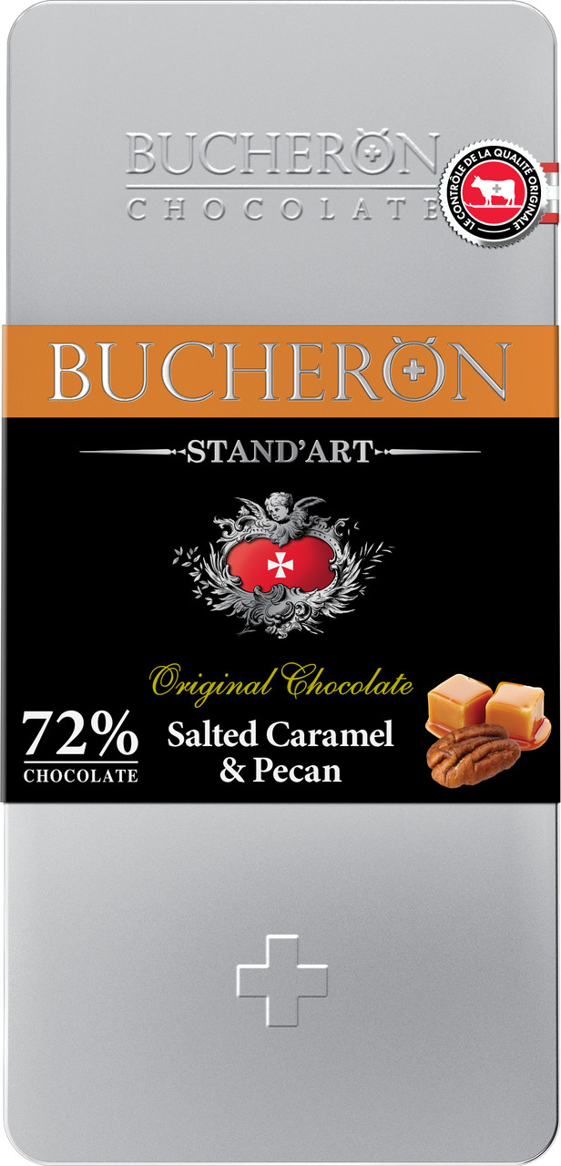 Горький шоколад Bucheron STAND'ART с пеканом и соленой карамелью 75%, 100 гр - фото 1 - id-p193985952