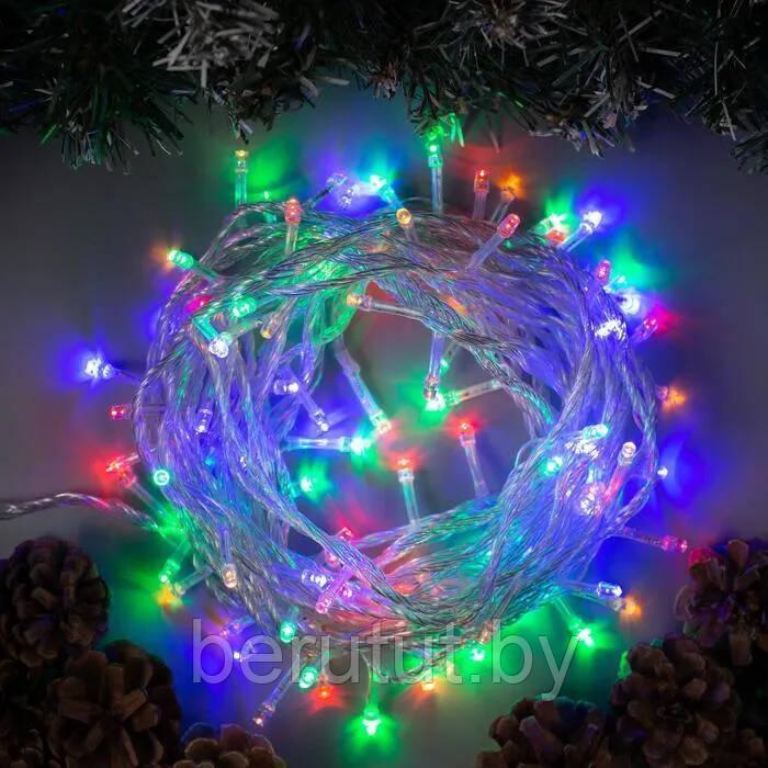 Гирлянда светодиодная новогодняя на елку (RGB, разноцветная) 12 м / 8 режимов свечения