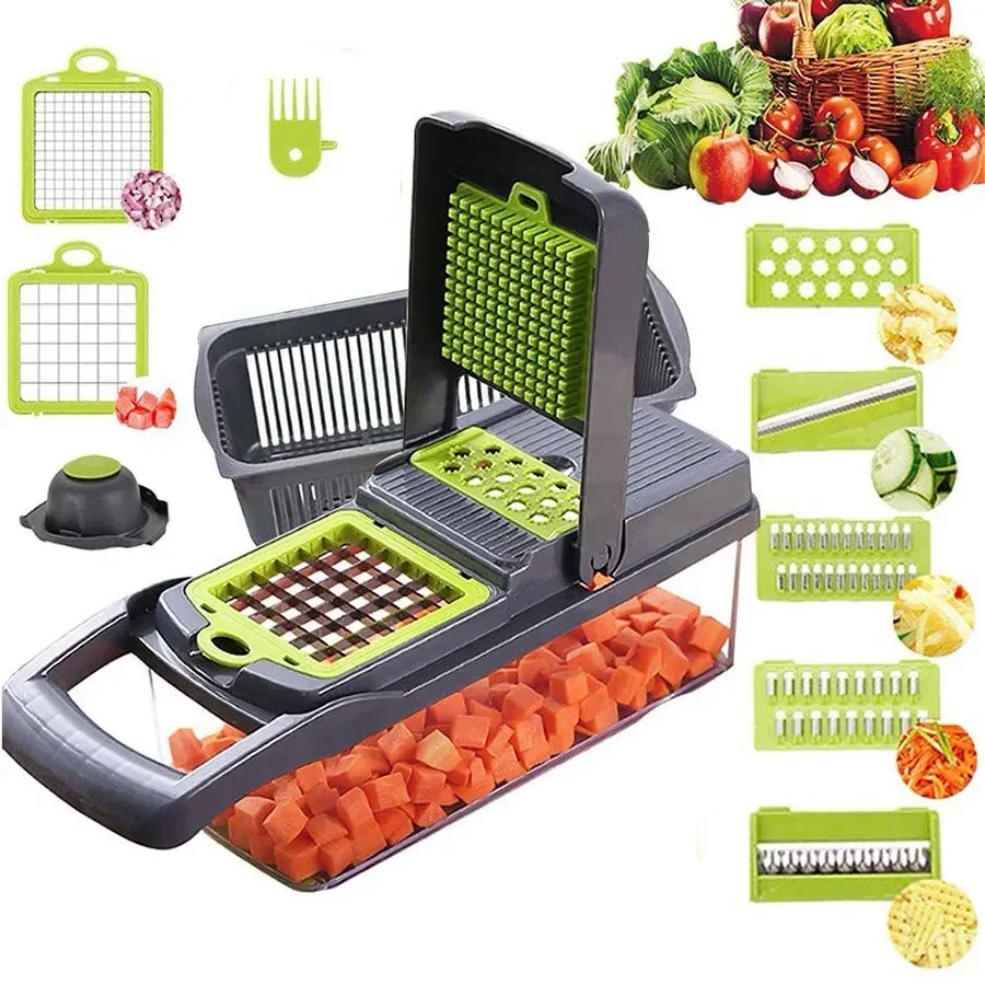 Многофункциональная ручная овощерезка терка Vegetable Chopper, 8 насадок (мультислайсер) - фото 2 - id-p184710901