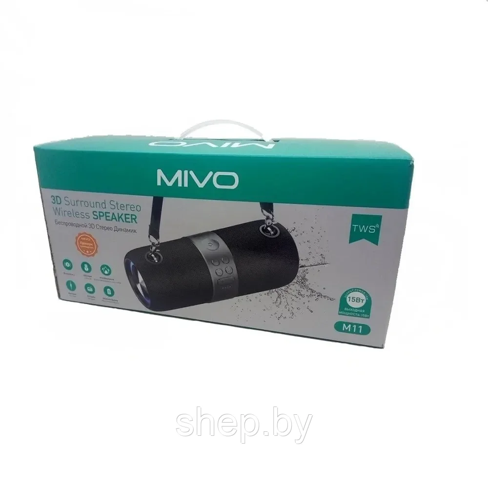 Портативная беспроводная Bluetooth колонка с LED-подсветкой Mivo M11 Black 15 Ватт с радио СУПЕРЗВУК! - фото 6 - id-p193997778