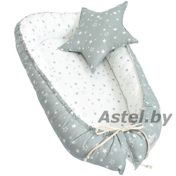 Гнездышко для новорожденного Martoo Nest Звезды Бело-серый 75х47см - фото 1 - id-p194001342
