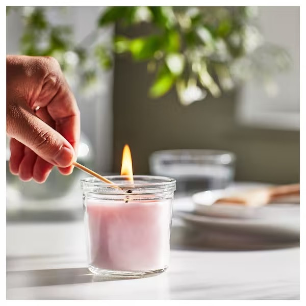 IKEA/ ЛУГНАРЕ Ароматическая свеча в стакане, жасмин/розовый,20 часов - фото 5 - id-p194003436