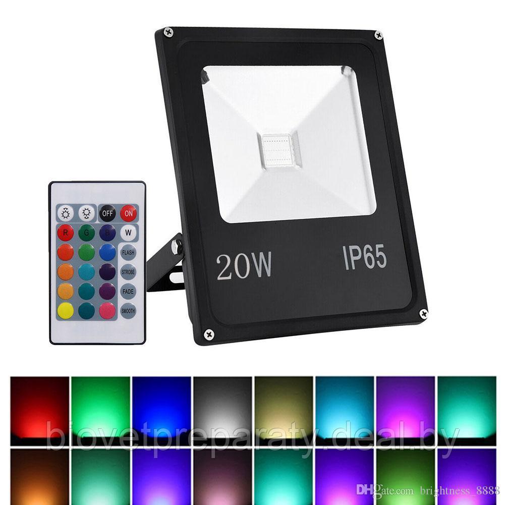 Светодиодный прожектор 20W LED RGB c пультом 90-240V,1800lm, 180*140*130 mm - фото 1 - id-p2900786