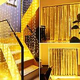 Гирлянда штора светодиодная новогодняя на окно, желтая 2 х 2 м / 8 режимов свечения, фото 2