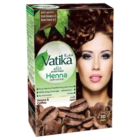 Хна для волос Ватика Темный Коричневый, Vatika Henna Dark Brown, 6 саше по 10г