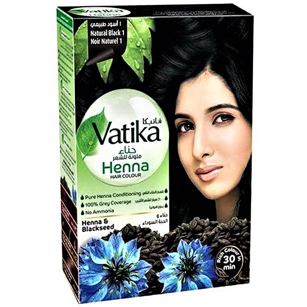 Хна для волос Ватика Натуральный Чёрный, Vatika Henna Natural Black, 6 саше по 10г