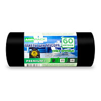 Мешки для мусора 60л 20шт/рулон ПВД Mirpack Premium+ 20мкм 60*70см цв.черный, 6020150