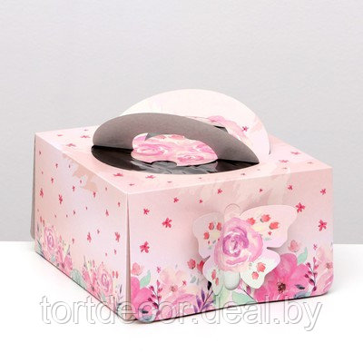 Коробка для торта Розы 21*21*12 см - фото 1 - id-p194035111